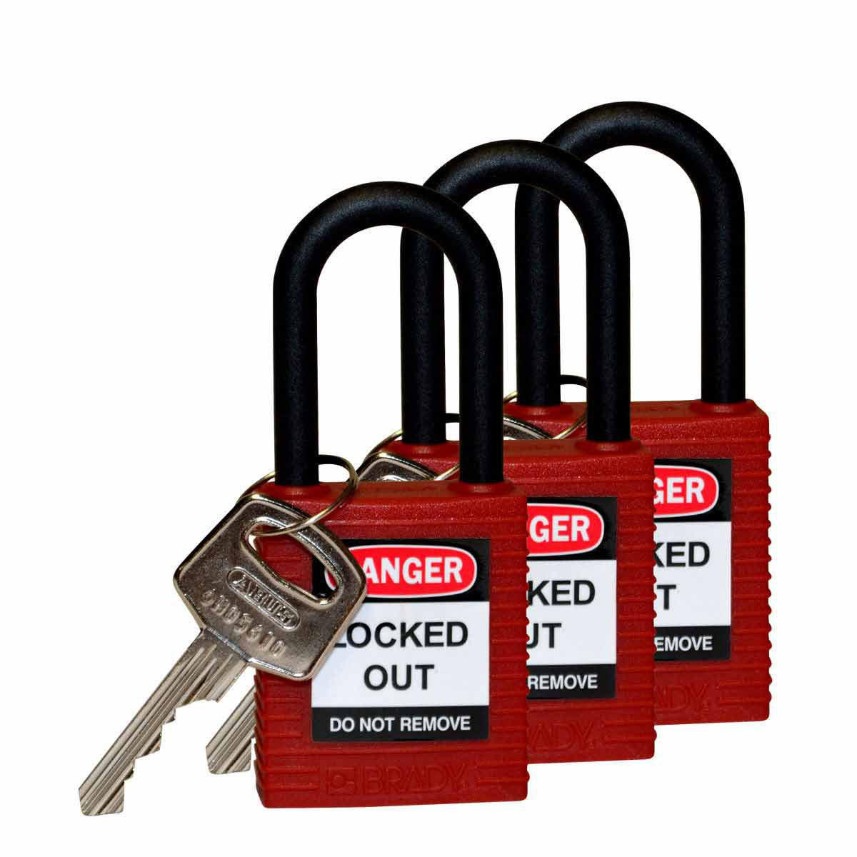 Product image for Brady® Nylon Shackle Nylon Padlocks - 6-Pin Cylinder, 1.5 in. Shackle Clearance, Keyed Alike