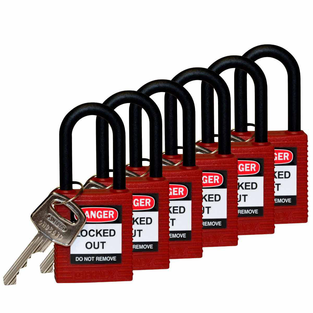 Product image for Brady® Nylon Shackle Nylon Padlocks - 6-Pin Cylinder, 1.5 in. Shackle Clearance, Keyed Alike