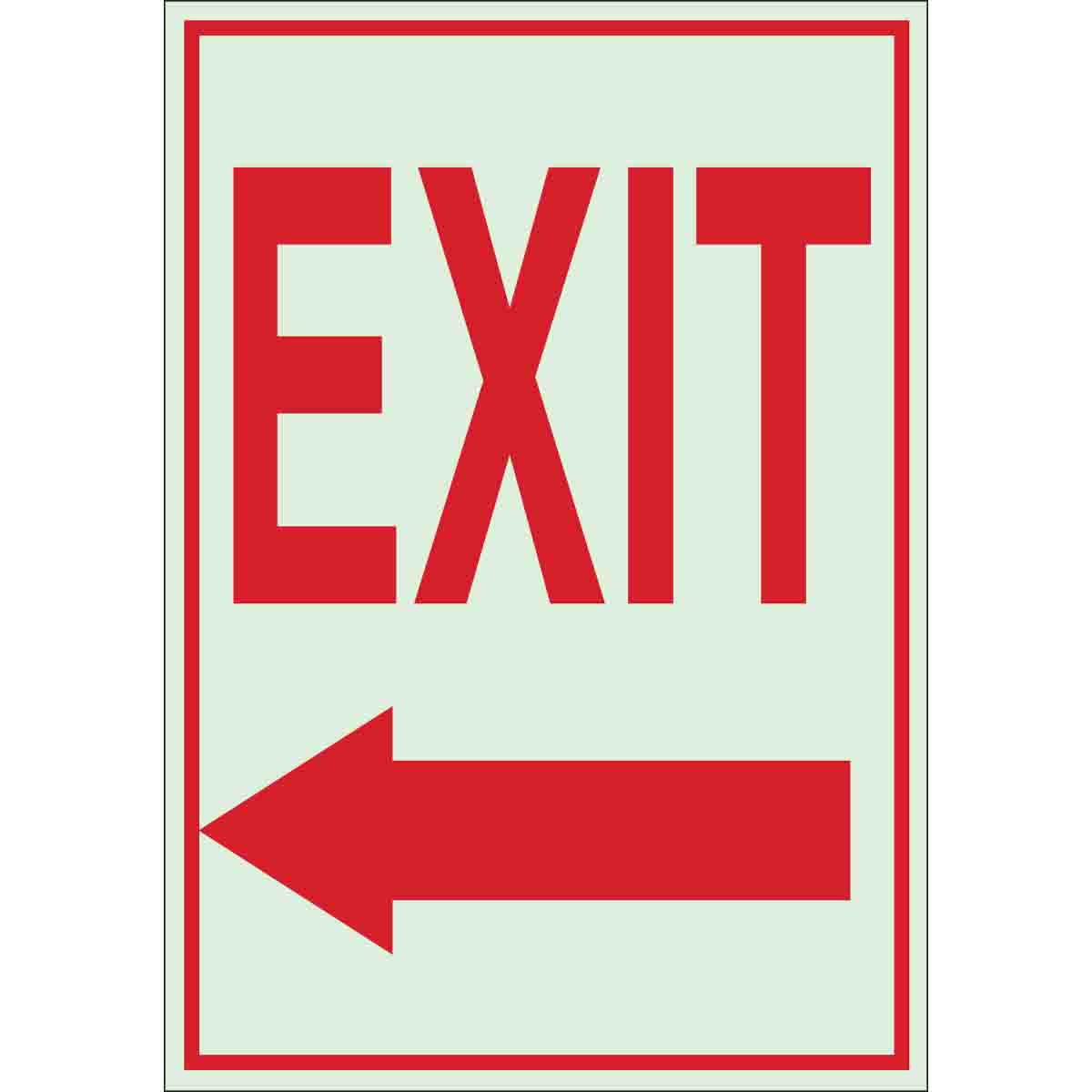 Product image for BradyGlo Exit Sign, Red on Glow, 10" H x 7" W x 0.008" D, Arrow Direction: Left