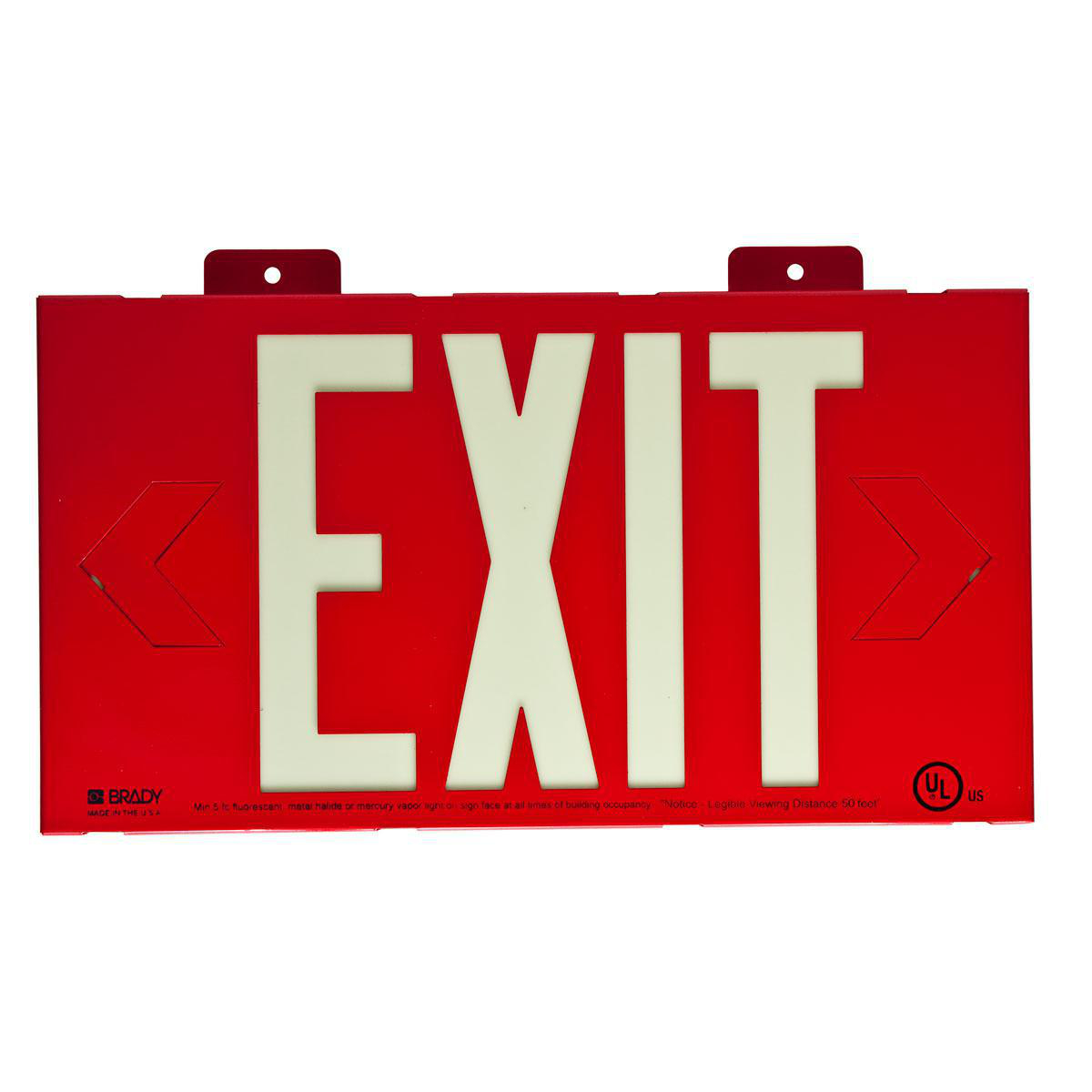 Product image for BradyGlo Exit Sign, 8.25" H x 15.25" W x 0.25" D, Red on Glow