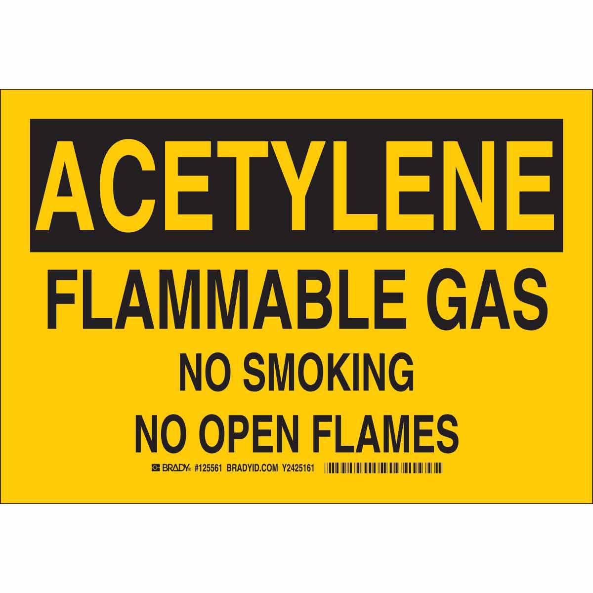 Product image for ACETYLENE Flammable Gas No Smoking No Open Flames Sign, 10" H x 14" W x 0.035" D, Aluminum