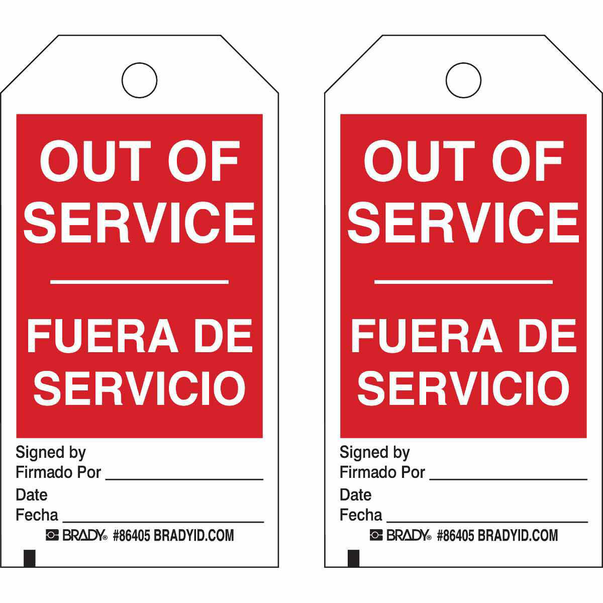 Product image for Accident Prevention Tags: OUT OF SERVICE FUERA DE SERVICIO, 5.75" H x 3" W