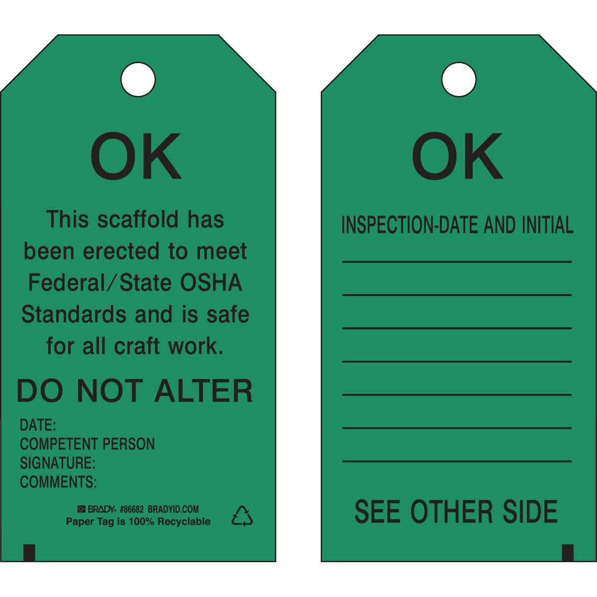 Product image for Scaffolding Tags: OK: THIS SCAFFOLD HAS BEEN ERECTED TO MEET FEDERAL/STATE OSHA Standards, 5.75" H x 3" W