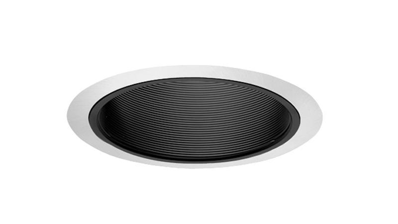 Product image for 6IN Downlight Straight Baffle Trim, Black, Satin Chrome Trim Ring
