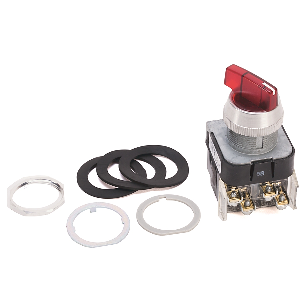 Product image for Switch selector 1NO-1NC spring return from left knob lever B7-cam 120V red