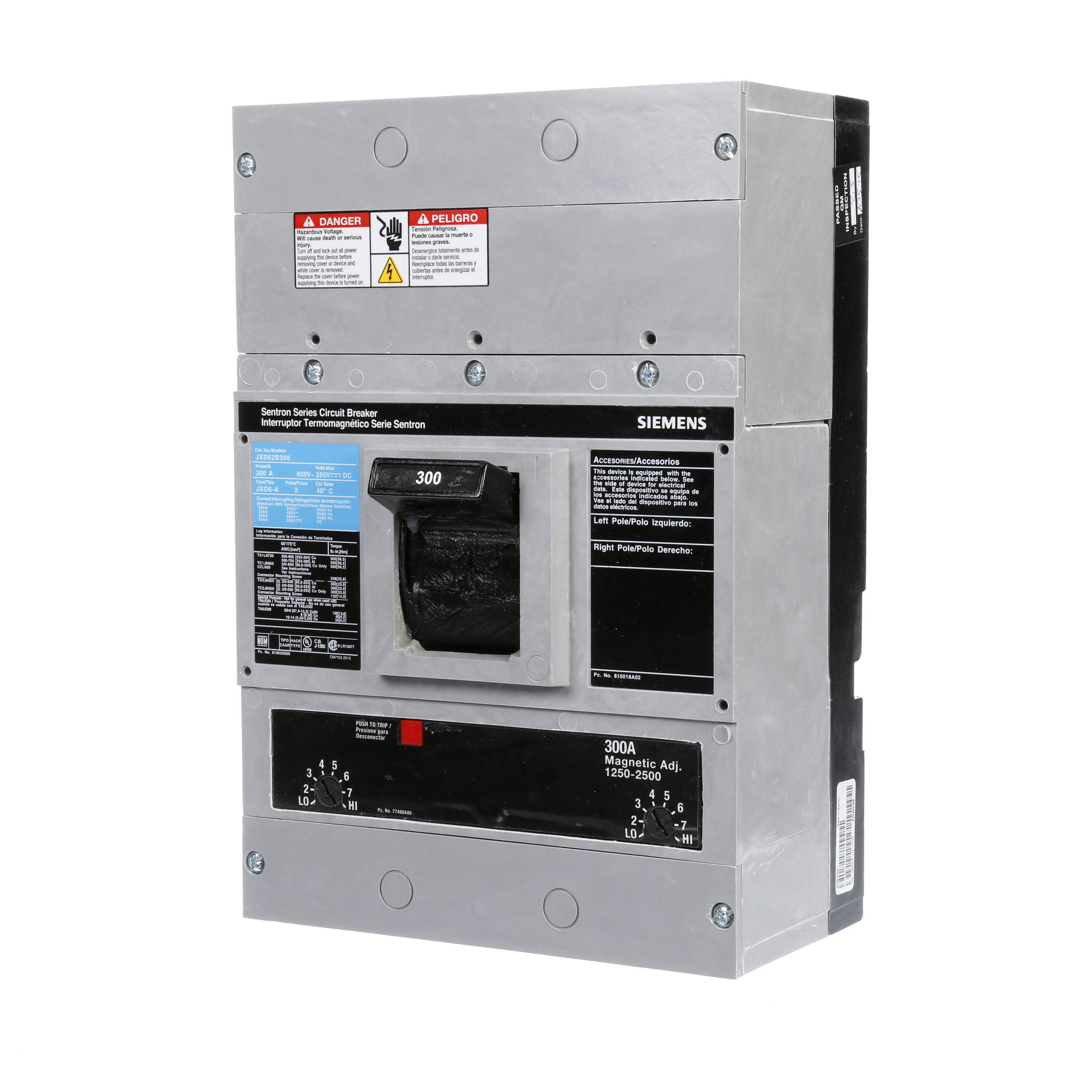 Product image for JD MCCB,25kA@600V,2P,300A,NO-INT,STD,TM