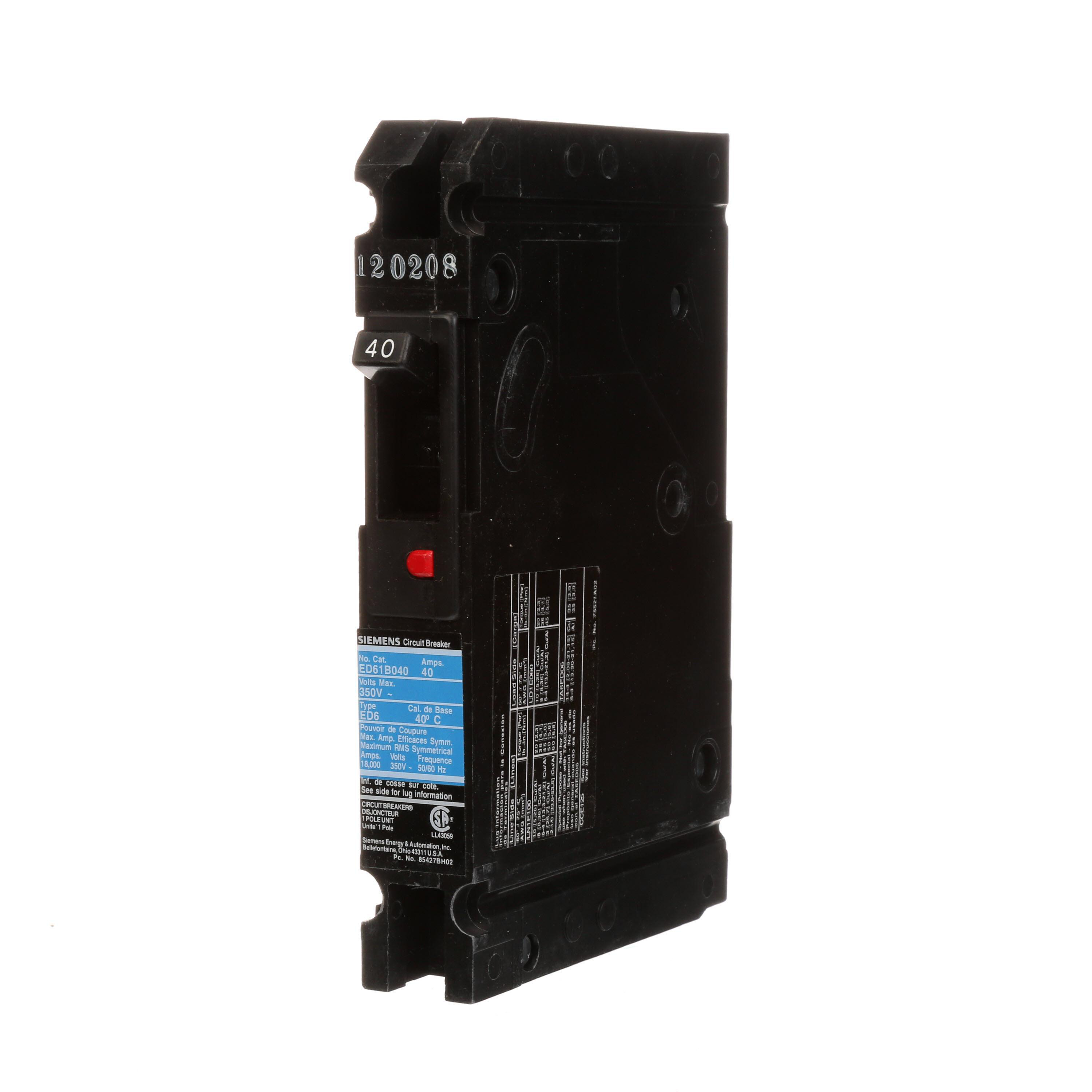 Product image for Breaker Sentron 1P 40A 347V typeED6-30KA