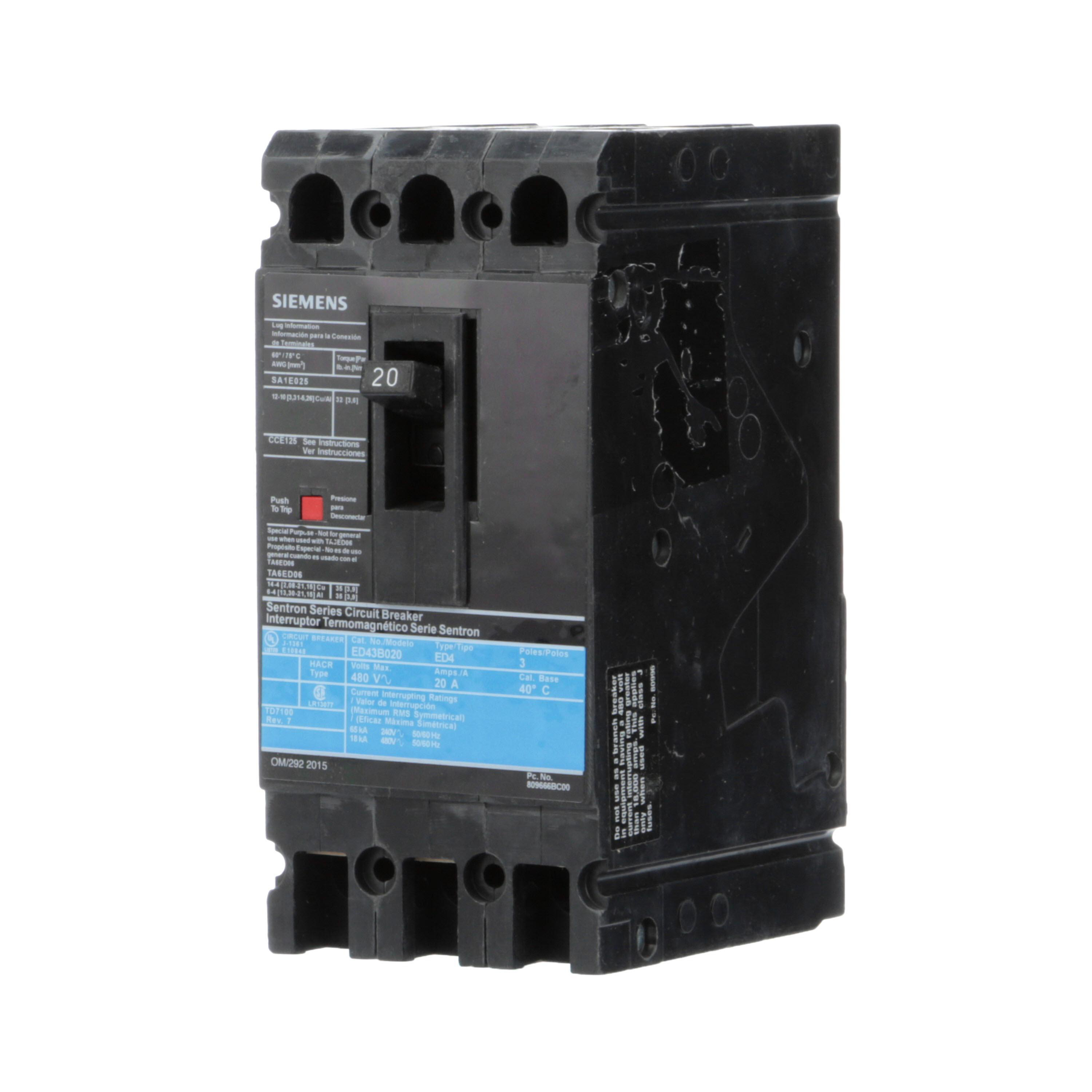 Product image for ED,3 POLE,480VAC,STD I.C. 20A