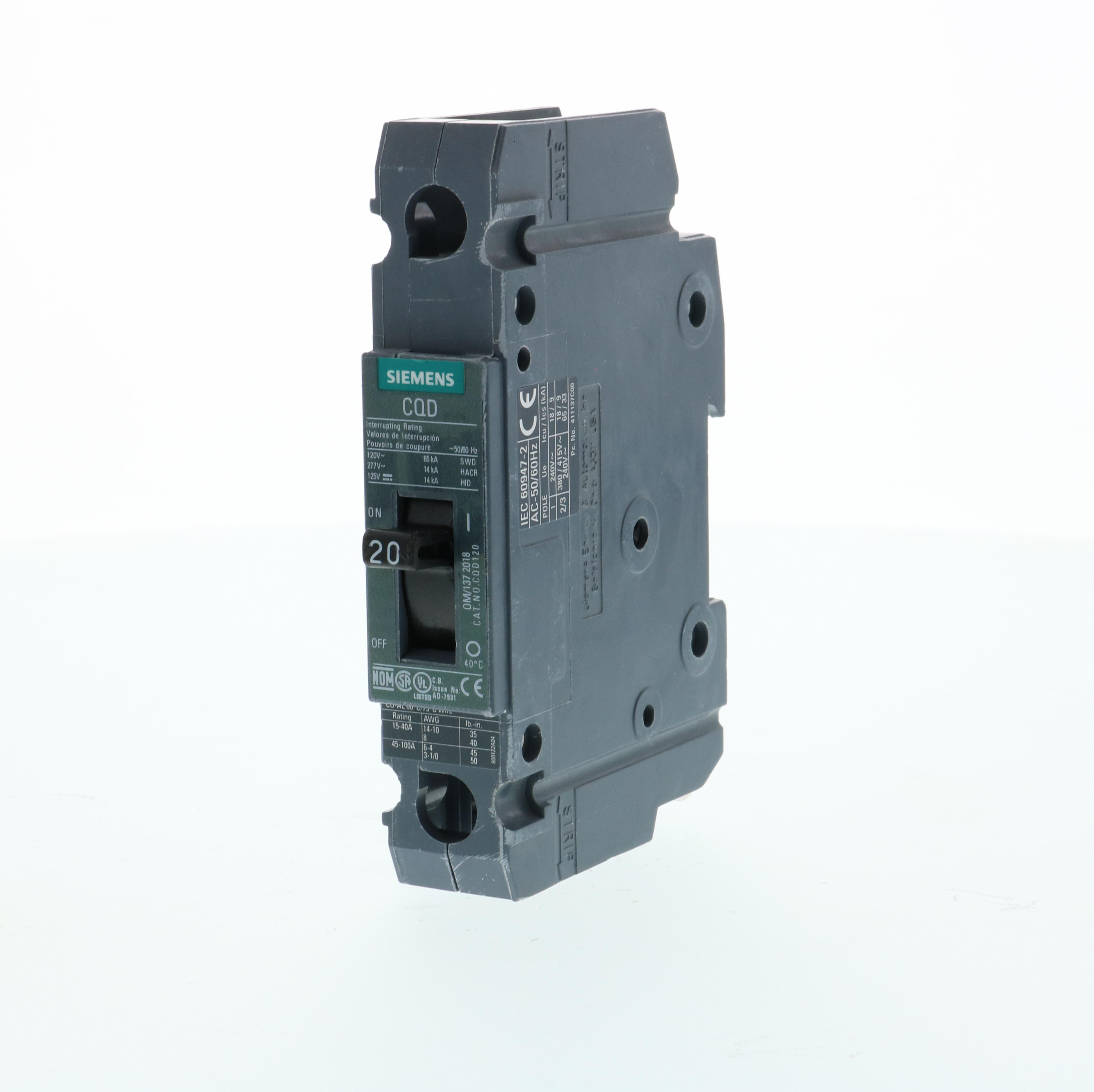 Product image for CQD MCCB,TM,1P,277V,20A,14kA,DIN Rail