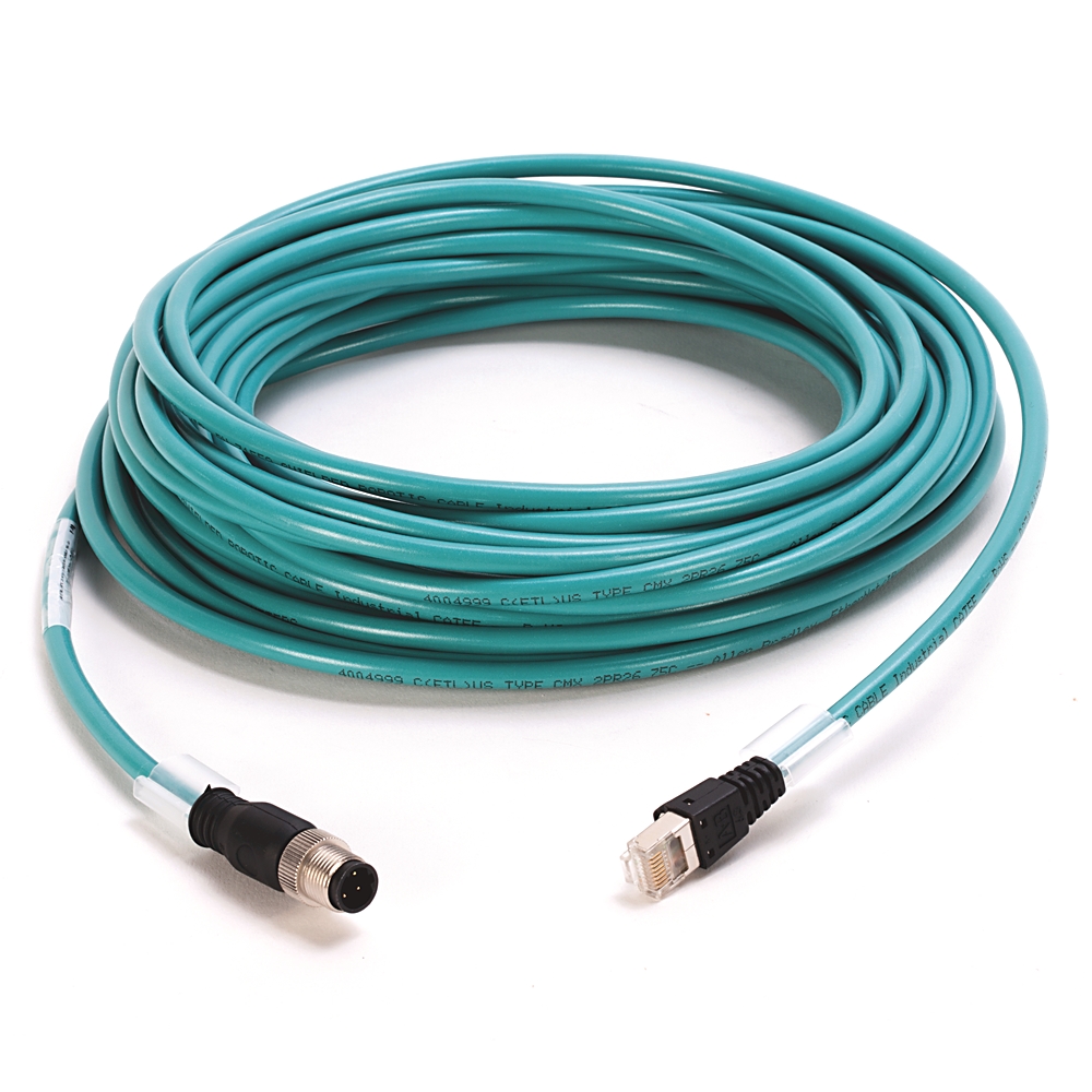 Product image for Patchcord 4-conductor M12 male/RJ45 straight teal 12m