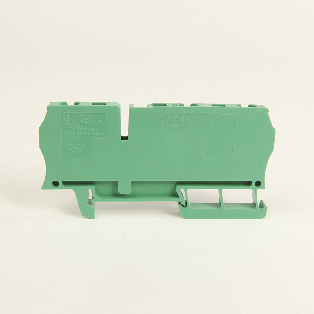 Product image for Block terminal feed-through 3-spring-clamp 10-26AWG 35A 600V green