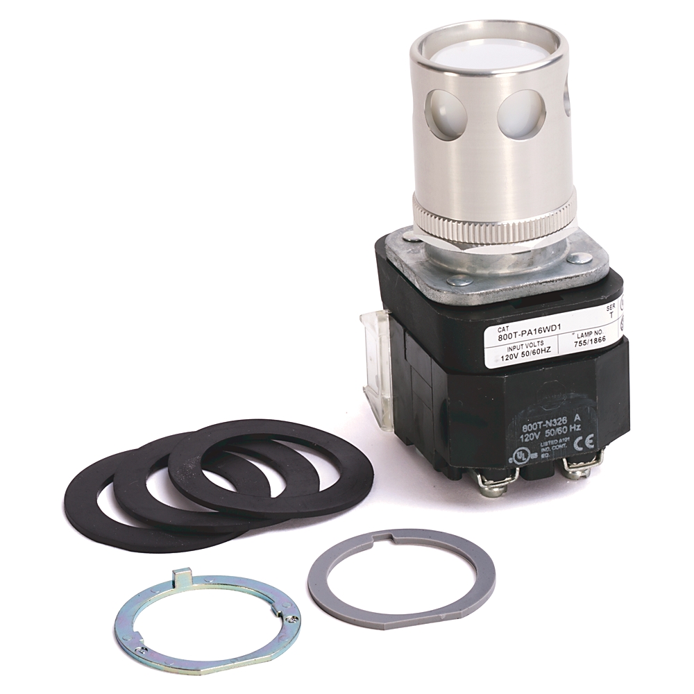 Product image for ABRA 800T-PA16WD1 PUSHBUTTON 30.5MM 120V TRANSFORMER TYPE EXTENDED HEAD W GUARD WHITE LENS
