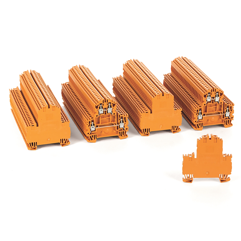 Product image for Block terminal 2-circuit screw feed-through 10-26AWG 30A 300V orange