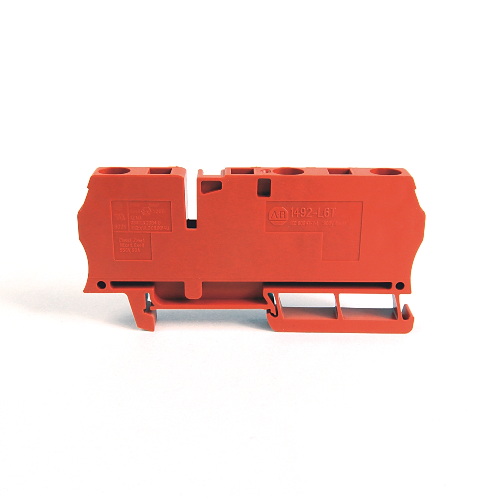 Product image for Block terminal feed-through 2-spring-clamp 8-22AWG 50A 600V red