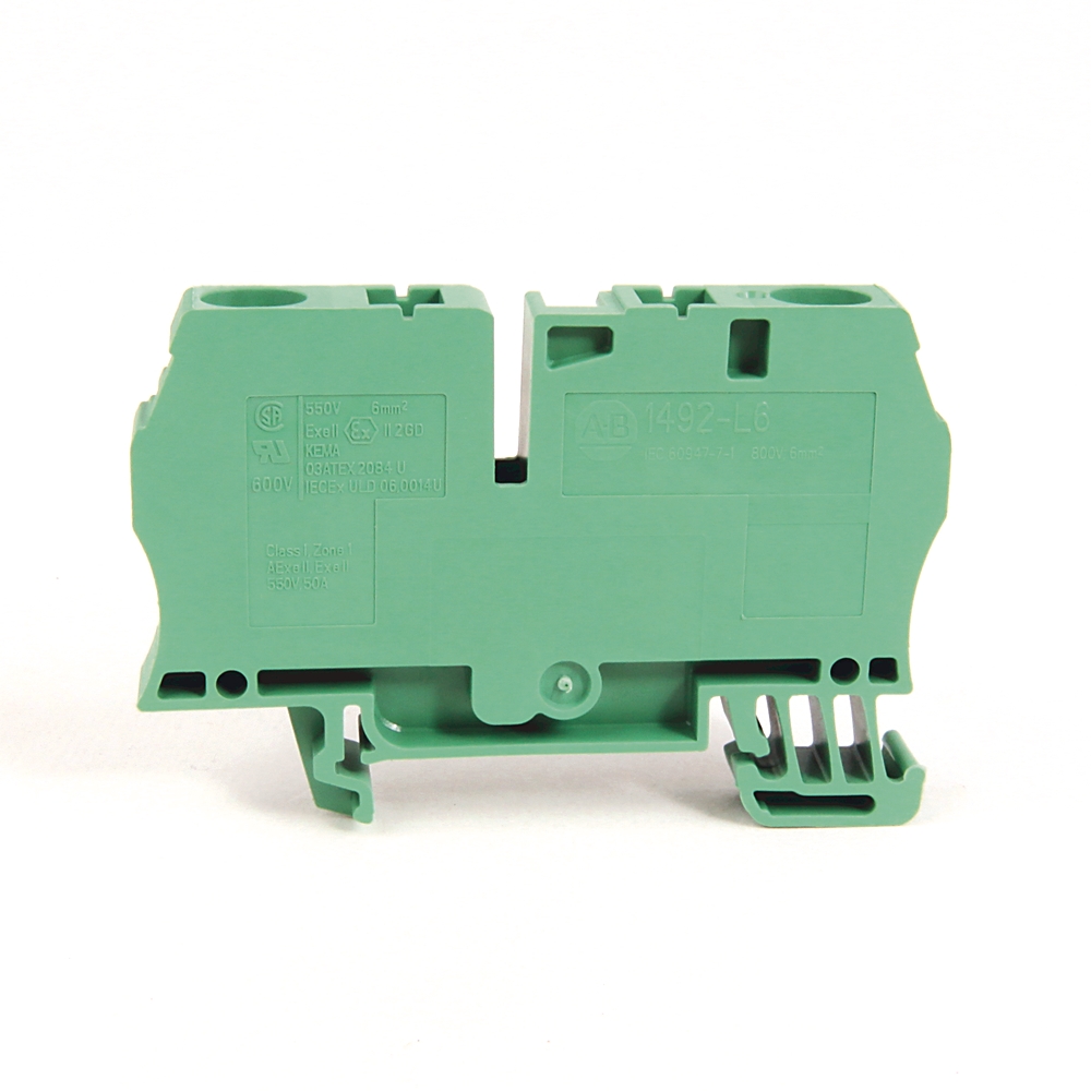 Product image for Block terminal feed-through spring-clamp 8-22AWG 50A 600V green