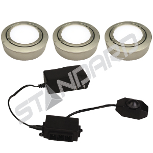 Product image for UNDERCABINET KIT OF 3 LOW VOLTAGE PUCKS 10 W 15 V 3 000 K BRUSHED NICKEL 400 LM