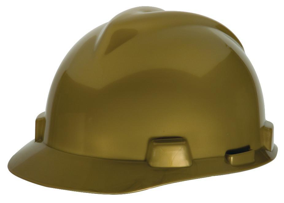 MINE SAFETY 464852 V Gard Hard Hat Front Brim Gold Staz On Fas Trac III 4 Point Pin Lock