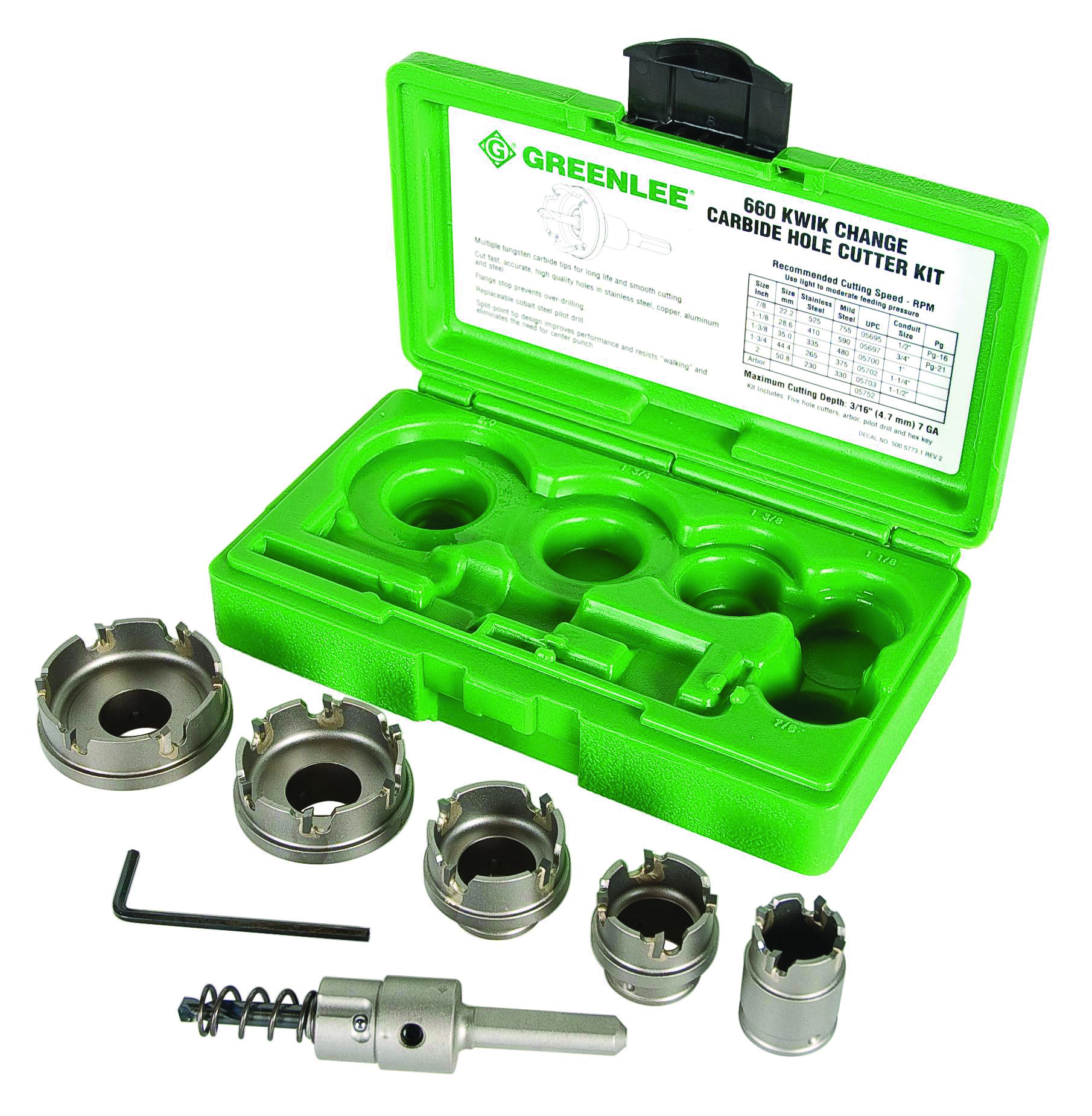 GREENLEE 660 Hole Cutter Kit 5 Pieces For Cut Stainless Steel