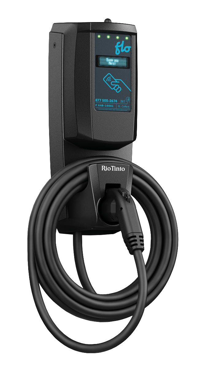 Product image for FLO CoRe+ PS (Power Sharing), wall-mouted, controlled 8 to 30A, 25 feet cable, LCD display, RFID card reader