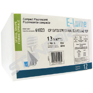 Product image for CFL T2 SPIRAL 13W 120V 2700K 900LM 120V E26 1 E-LUME