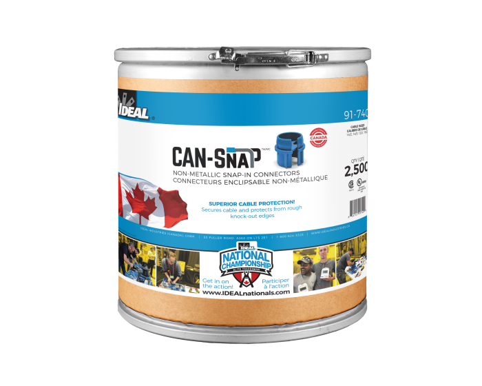 Product image for IDEAL 91-740 CONNECTOR SNAPIN CAN-SNAP NM 1/2" STUBBY 2500/BARREL