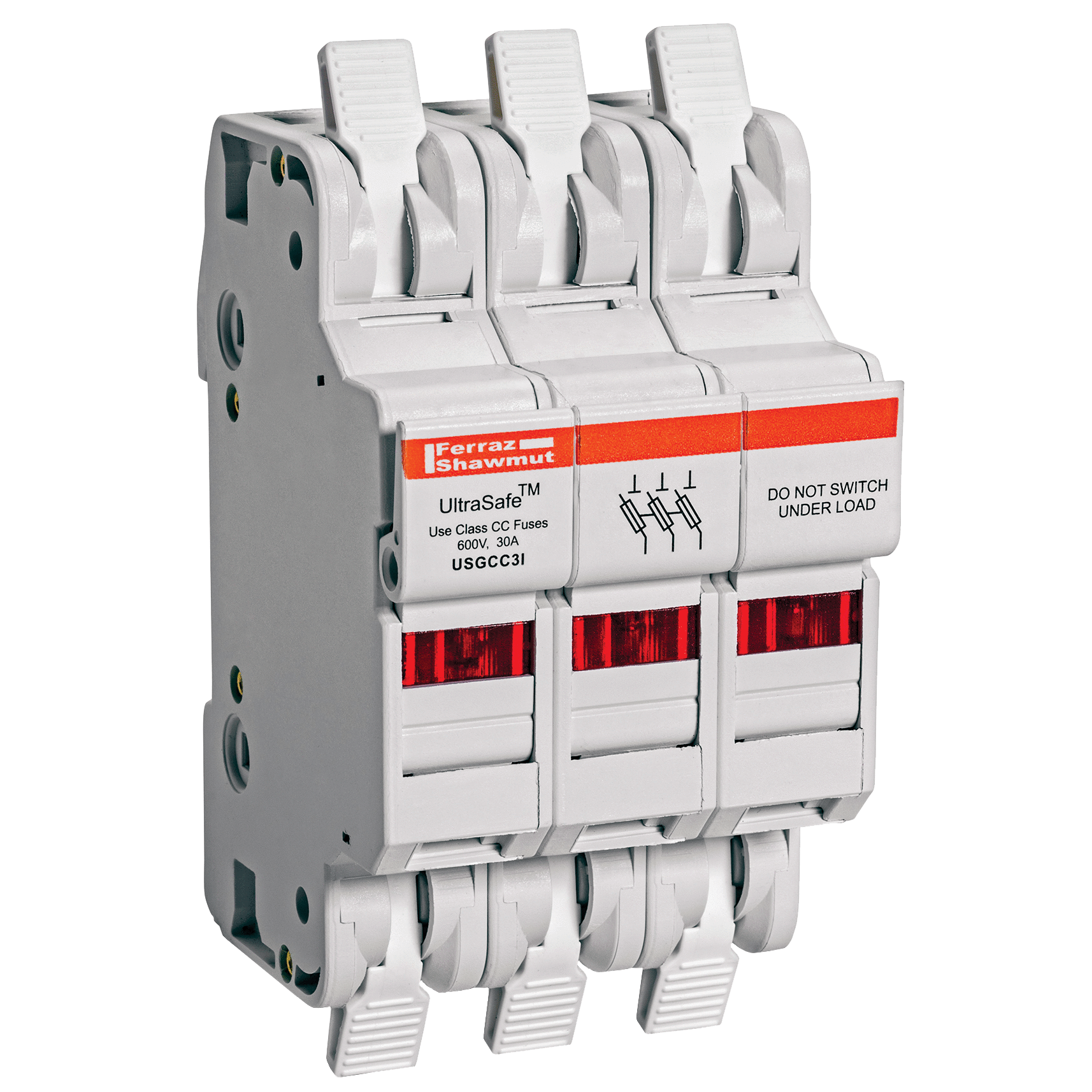 Product image for Fuse Holders 600V 30A Class CC 3-pole Light Indicator, cage clamp