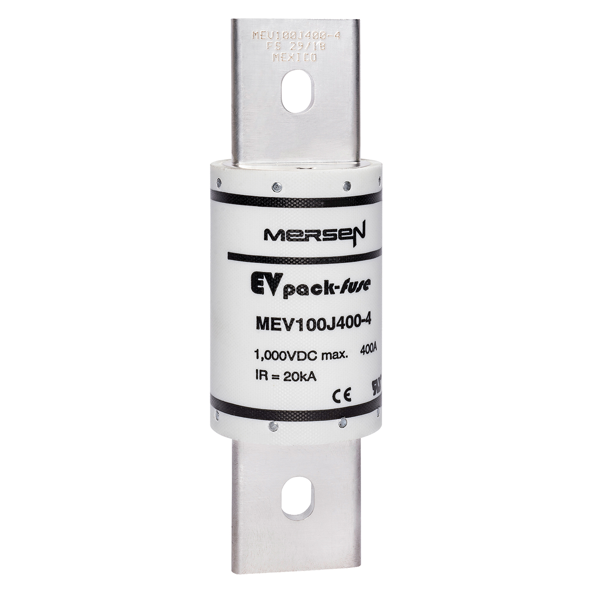 Product image for EVpack-fuse MEV100, 1,000 VDC Max., L/R ... 1ms, 400 A, Round Body Fuse