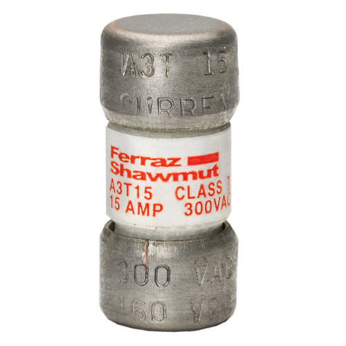 Product image for Fuse A3T - Class T - Fast-Acting 300VAC 160VDC 15A Ferrule Amp-Trap®
