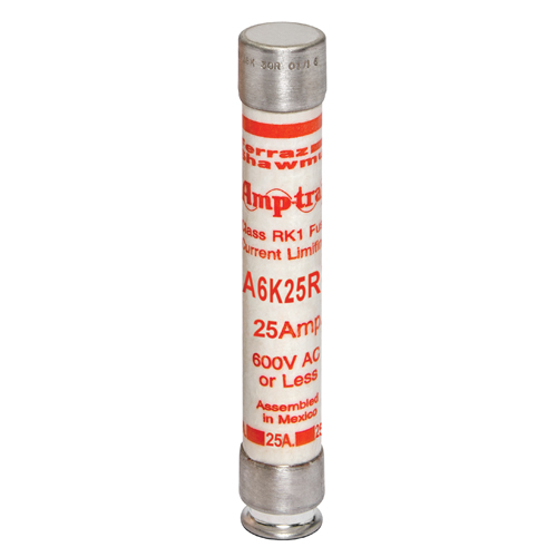 Product image for Fuse A6K-R - Class RK1 - Fast-Acting 600VAC 300VDC 25A Ferrule Amp-Trap®