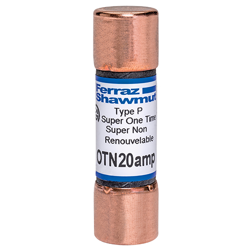 Product image for MERSEN OTN20 FUSE SUPER 20A 250V CLASS H 250V ONE TIME FAST ACTING STANDARD 248.9 P RATED
