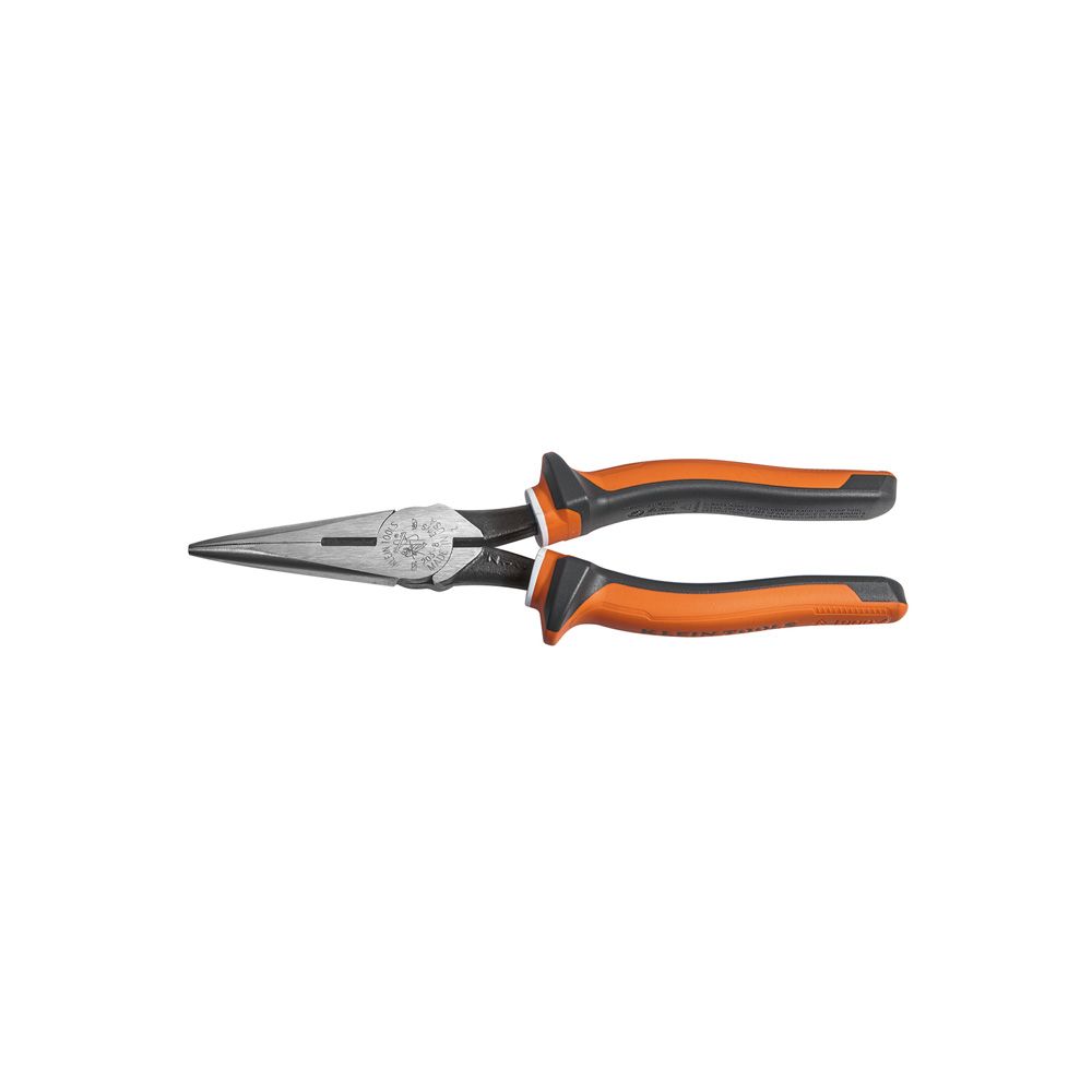 Product image for KLEIN 203-8-EINS TOOL PLIER LONG NOSE SIDE CUTTER 8 INCH SLIM INSULATED 1000V RATED ORANGE AND GREY