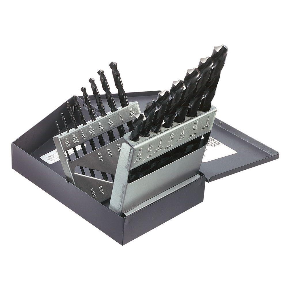 Product image for KLEIN 53001 TOOL DRILL BIT SET 15P CONSISTS OF 15 BLK OXIDE BITS SIZES 1/16 - 1/2 BY 32NDS HINGED METAL BOX