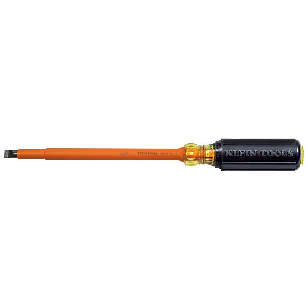 Product image for KLEIN 602-8-INS TOOL SCREWDRIVER INSULATED FLAT HEAD CUSHION GRIP 8" 3/8 SLOTTED
