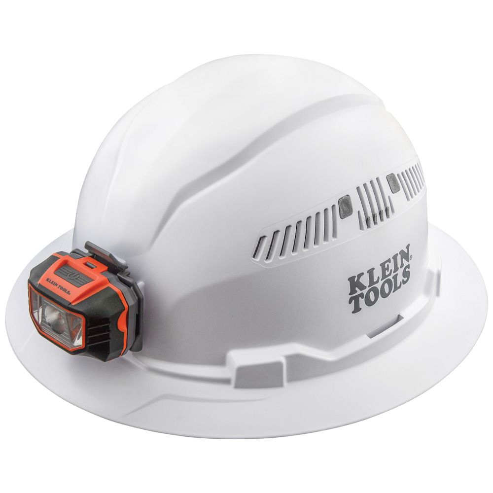 Product image for Hard Hat, Vented, Full Brim with Headlamp, White