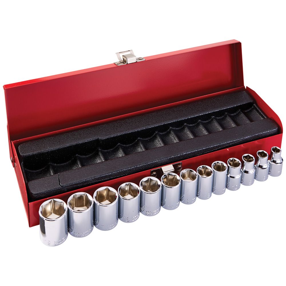 Product image for KLEIN 65506 TOOL SOCKET WRENCH SET 13PC METRIC 3/8"DRIVE 13 SIX PT SOCKETS 7MM TO 19MM IN HANDY FLIP LOCK TRAY