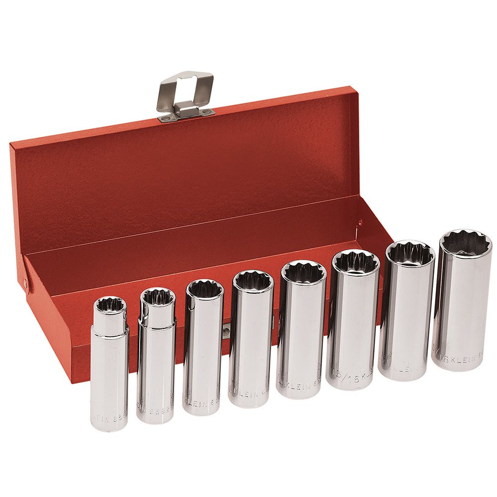 Product image for KLEIN 65514 TOOL SOCKET SET DEEP SAE 8PC