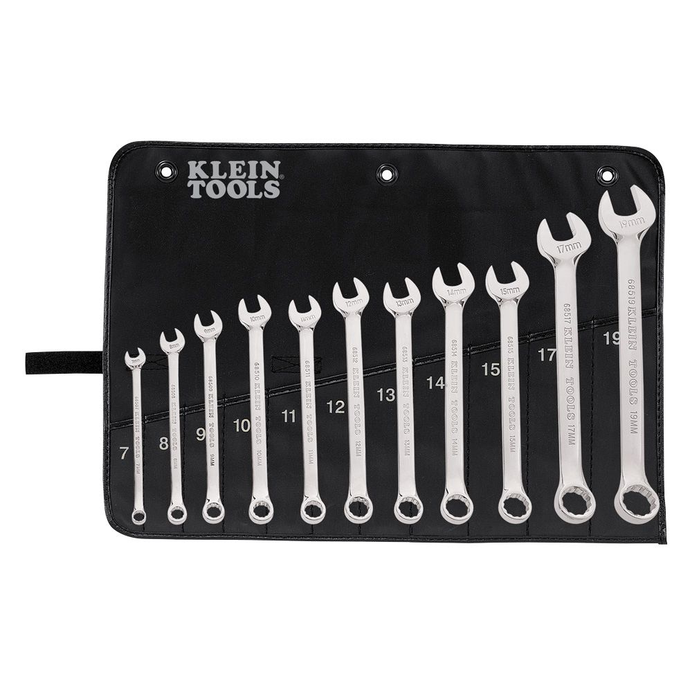 Product image for KLEIN 68502 TOOL WRENCH COMBO SET COMBINATION OPEN & BOX END SET C/O 11PCS METRIC SZ 7MM - 19MM LENGTHS OF 4-1/4"L TO 9-45/64"