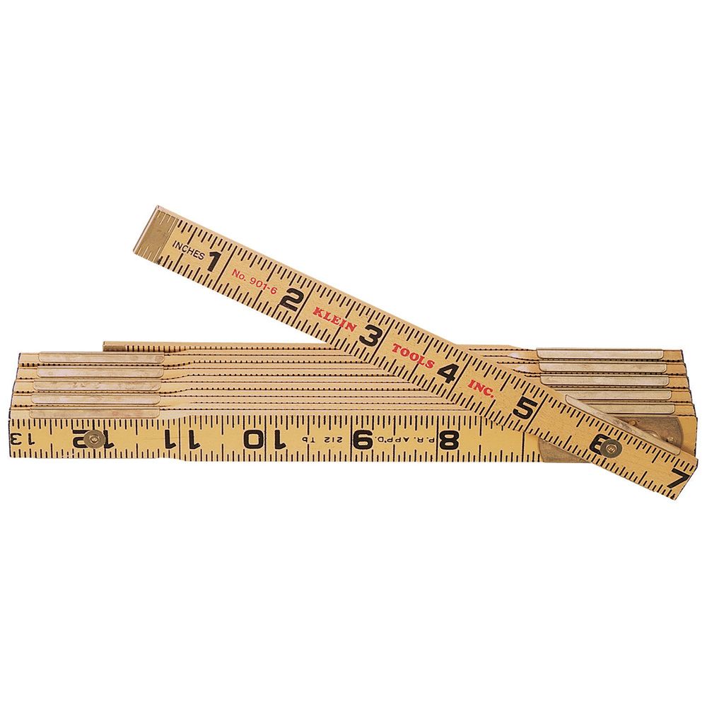 Product image for KLEIN 901-6 TAPE RULER WOOD 6'LONG FOLDING STD RULE OUTSIDE READ BLACK MARKINGS ON YELLOW