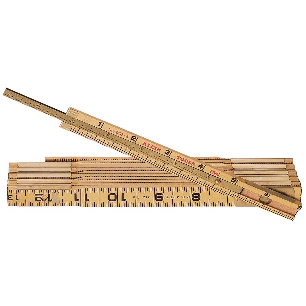 Product image for KLEIN 905-6 TAPE RULER WOOD 6'LONG EXTENSION FOLDING OUTSIDE READ W/GRADUATED SLIDE EXTENDS- 6"