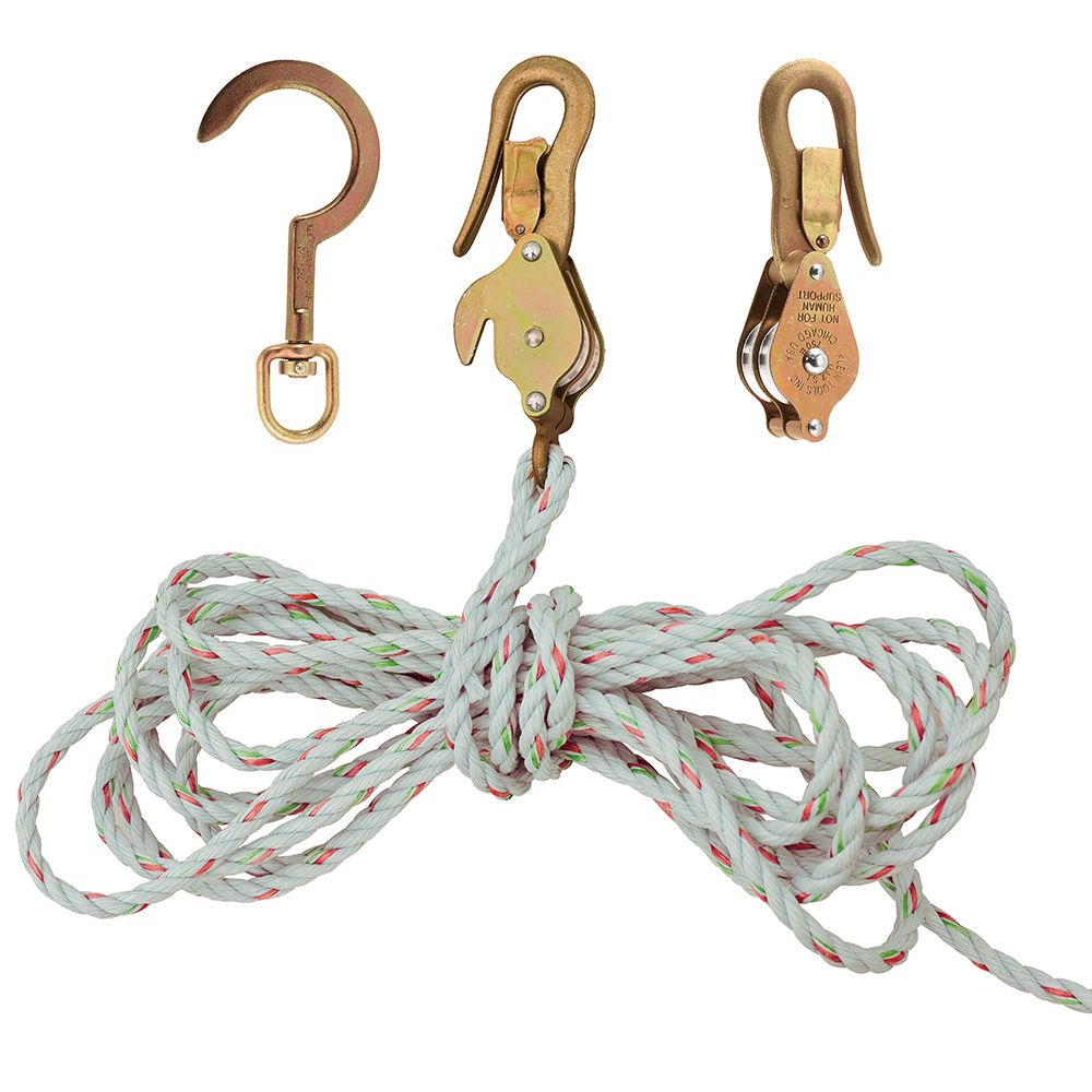 KLEIN H180230SSR BLOCK AND TACKLE WITH GUARDED SNAP,SWIVEL HOOKS,ROPE