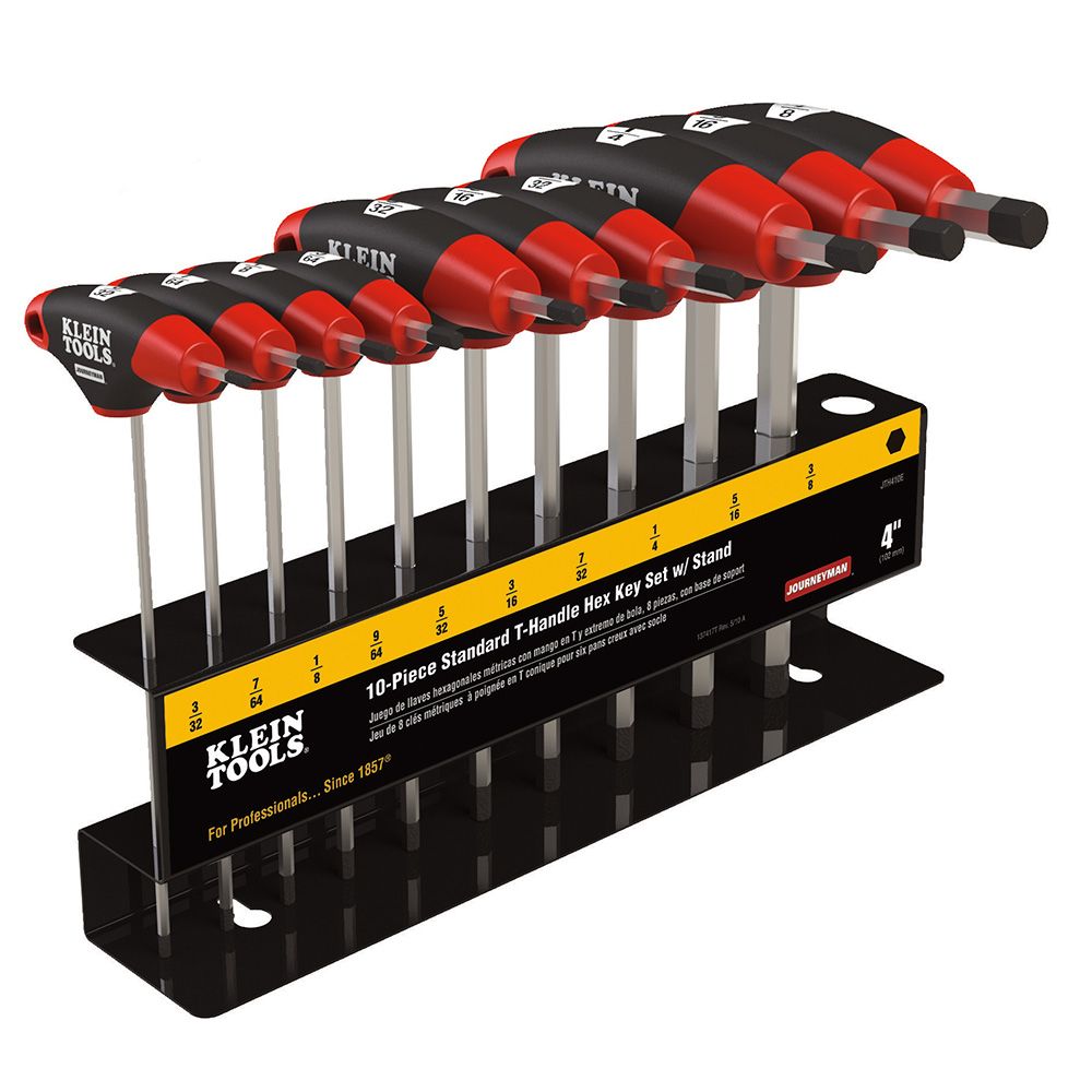 Product image for KLEIN JTH410E TOOL 10PC 4" SAE T HANDLE HEX KEY SET STANDARD