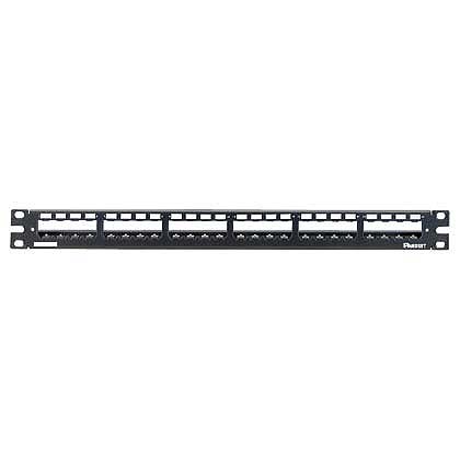 Product image for PANDUIT CP24WSBLY PATCH PANEL 24PORT MODULAR MINI COM METAL W/ BUILT IN STRAIN RELIEF BAR BLACK
