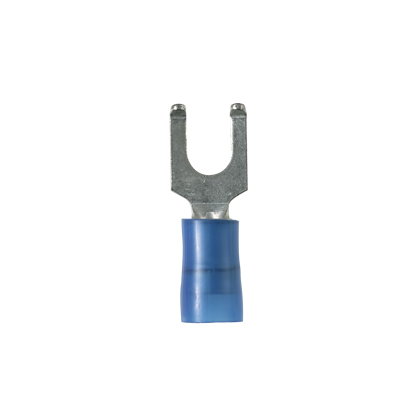 Product image for Pan-Term® PN14-8FF-M Fork Terminal, Blue, Nylon, 14-18 AWG, #8 Stud, PK1000