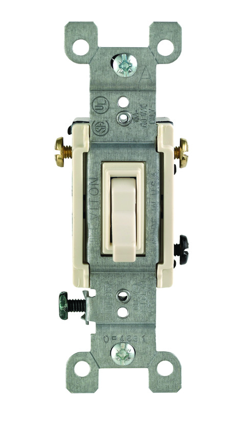 Product image for LEVITON 1453-T SWITCH 15A 3WAY 120VAC 1/2HP @ 120V LIGHT ALMOND QUICKWIRE PUSHIN & SIDE WIRE