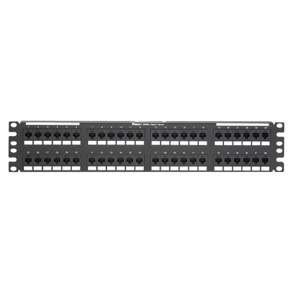 Product image for DP5e&trade; Flat Cat 5e Punchdown Patch Panel 48 Ports, 2RU, Black