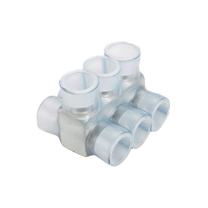 Product image for Pan-Lug™ PCSB600-2-4Y Multi-Tap Mech Con, Double Sided, Aluminum / Clear PVC