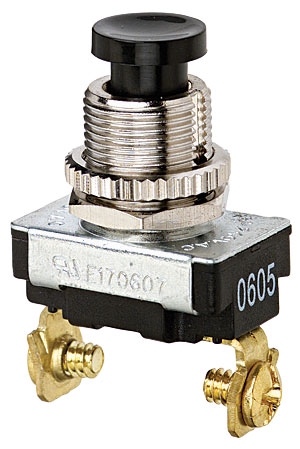 Product image for IDEAL 774022 SWITCH PUSH-BUTT BLACK MOMEN SPST (ON)-OFF SCREW TERM