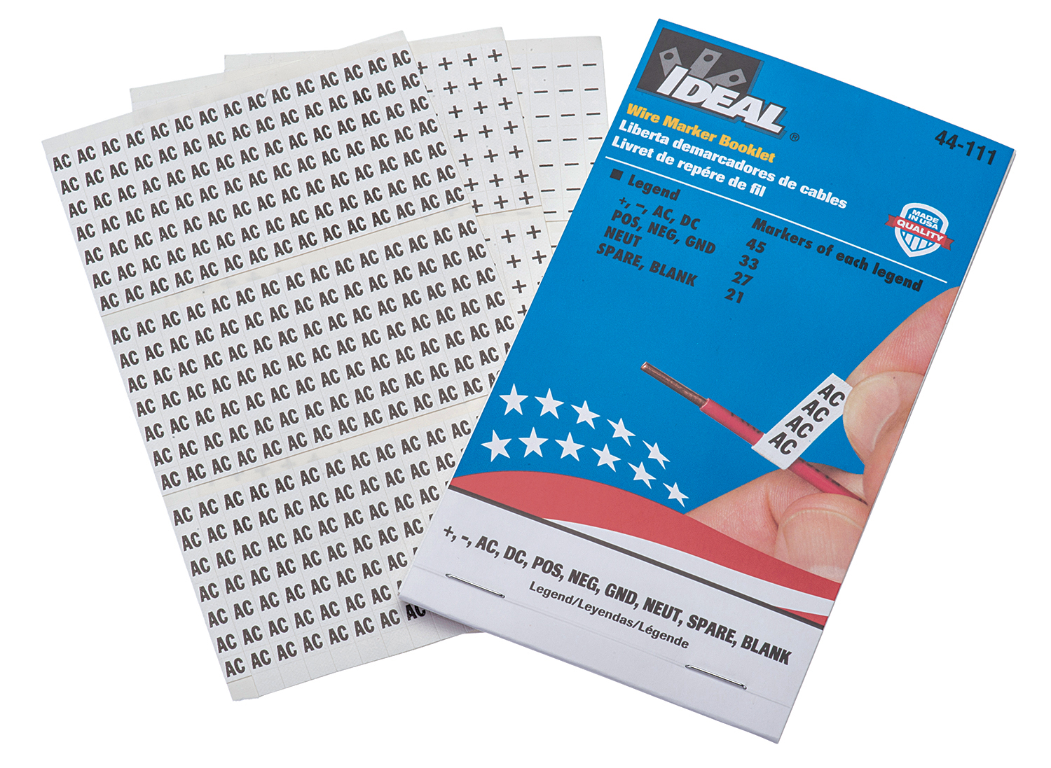 Product image for Booklet wire marker legend +/-/AC/DC 45each