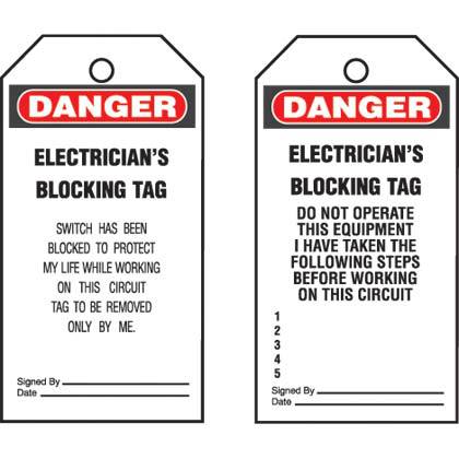 Product image for TAG,DANGER ELECTRICIAN..,RD/BL/WH,PK25