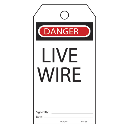 Product image for TAG,DANGER LIVE WIRE,RD/BL/WH,PK25
